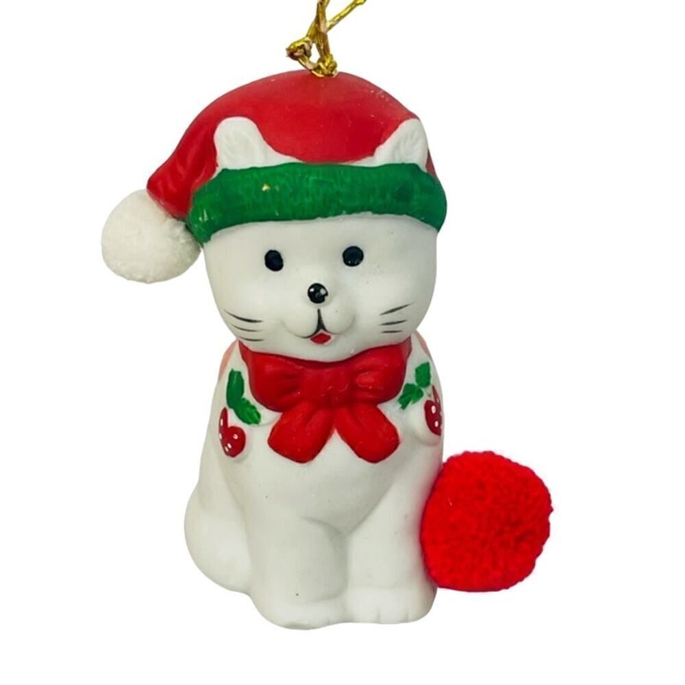 Vintage Cat Jolly Jingles Hand Painted Porcelain Bell Ornament Christmas w Box